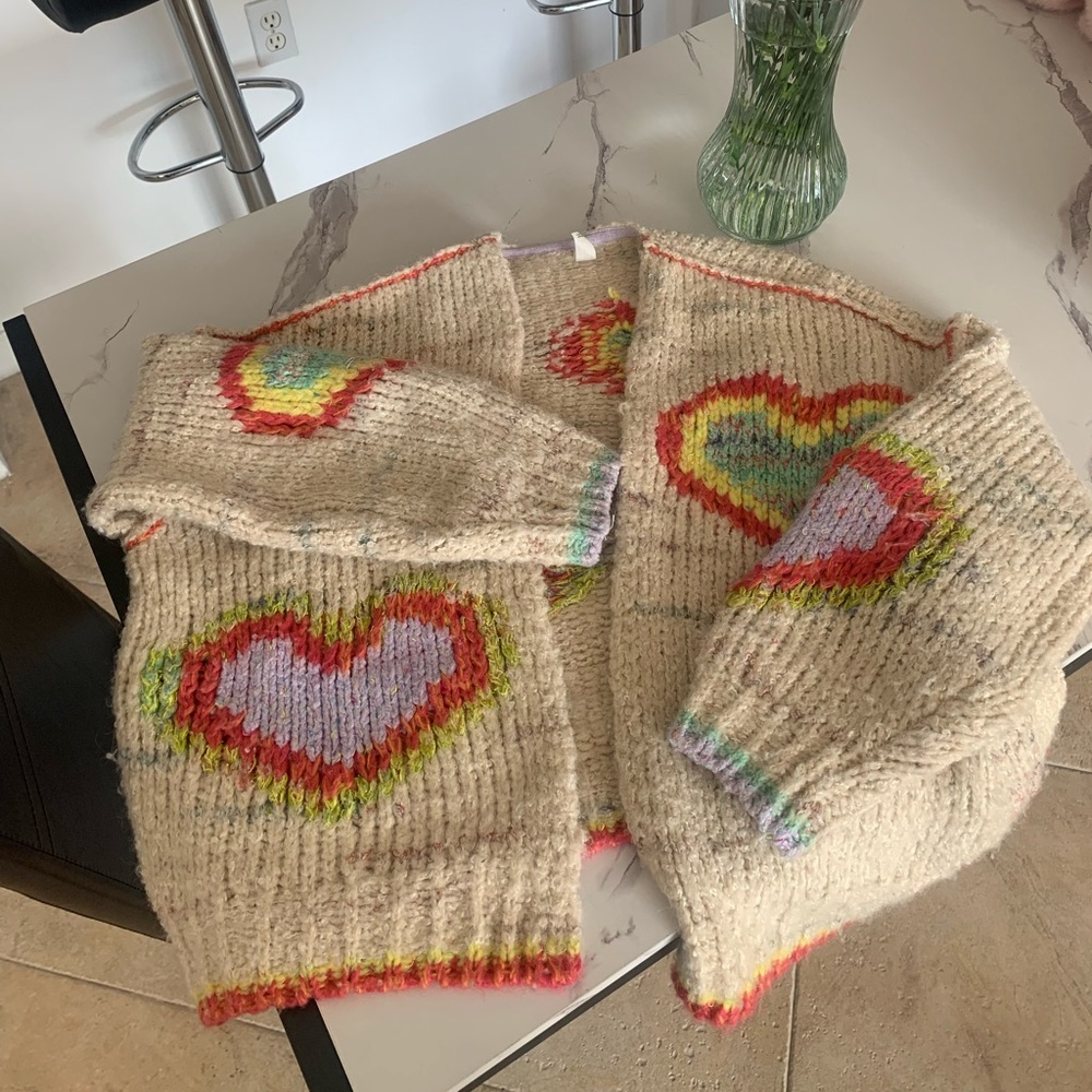 Anthropologie Daily Practice Open Cardigan Sweater with Hearts